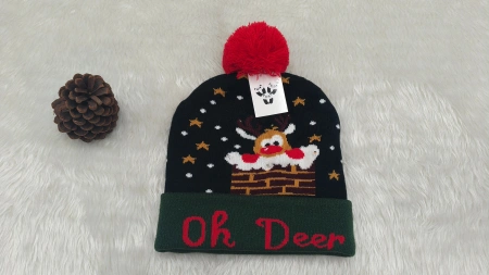Black Christmas hat, reindeer chimney pattern, golden star snowflake embroidery, pinecone decoration, Christmas outfit items, Christmas hat, Christmas Black Christmas hat, reindeer chimney pattern, golden star snowflake embroidery, pinecone decoration, Christmas outfit items, Christmas hat, Christmas